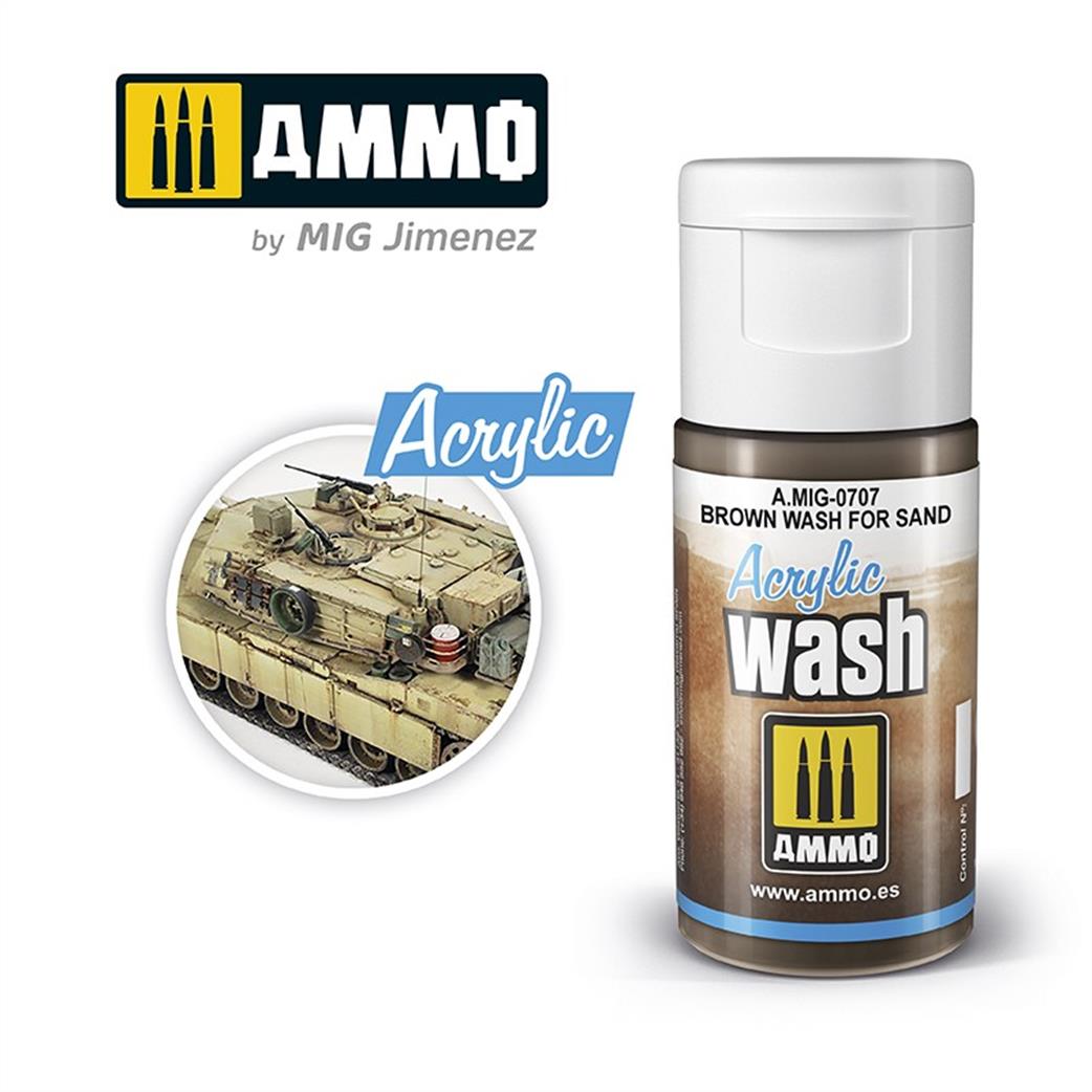 Ammo of Mig Jimenez  A.MIG-707 Brown for Sand Colour Vehicle Acrylic Weathering Wash
