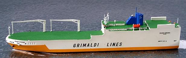 This model of Grande Amburgo has been modified to represent the ship today with a scrubber fitted to the side of the funnel to reduce greenhouse gasses without increasing the air-draft of the vessel.A set of vehicles is also available to represent a deck load for this model.