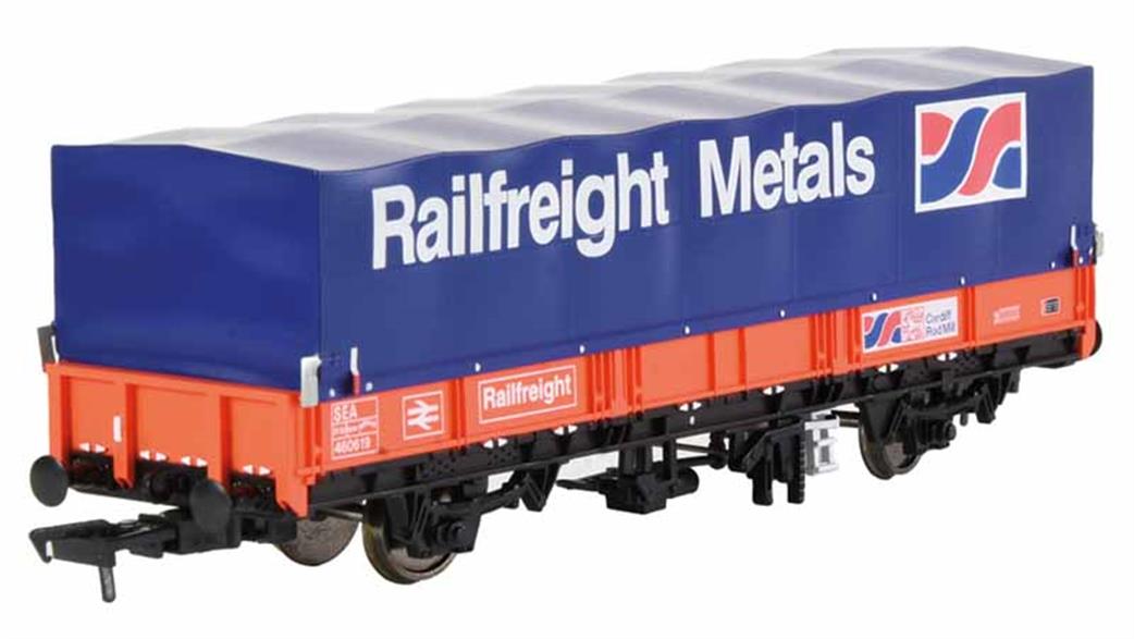 Bachmann EFE Rail E87043 BR Railfreight Metals SEA Steel Wagon Cardiff Rod Mill with Hood Flame Red Livery OO
