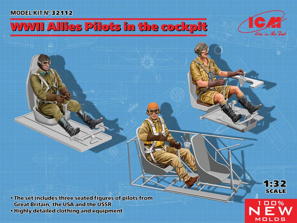 ICM 1/32 32112 WW2 Allies Pilots in the Cockpit Britsh American Soviet