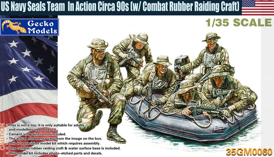 Gecko Models 1/35 35GM0060 Modern US Navy Seals team in action 90's with combat rubber raiding craft figure Set
