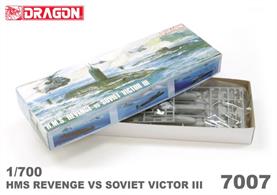 Dragon 7007 is a 1/770 plastic kit set of HMS Revenge and a s Soviet Victor III Submarine