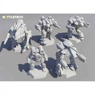 The Clan Heavy Star is a collection of five plastic miniatures for use in the classic BattleTech tabletop and Alpha Strike games. The box also provides five dry-erase cards, which are intended to directly support Alpha Strike gameplay, and five new Clan Pilot Cards. The five BattleMechs available in the Clan Heavy Star are the Behemoth, Hunchback IIC, Marauder IIC, Supernova and Warhammer IIC.