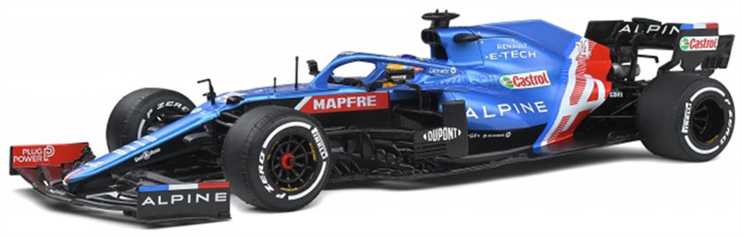 Solido 1/18 S1808101 Alpine F1 2021 A521 #14 Fernando Alonso Diecast Car Model