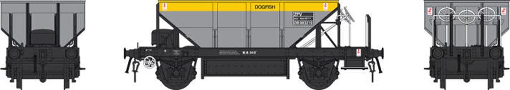Heljan 4385 Dogfish ZFV Ballast Hopper DB983210 Dutch Grey/Yellow O Gauge