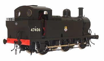 Detailed model of British Railways ex-LMS class 3F Jinty shunting engine 47406 finished in black livery with early emblem.One of the preserved examples of the LMS class 3F tank engines 47406 had originally been used as a source of spares, but was restored to service on the Great Central Railway in 2010, making this engine a good choice for heritage railway layout settings.DCC and sound fitted model