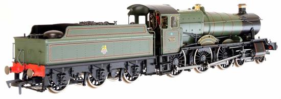 Model announced 2020New and highly detailed model of the GWR 78xx Manor class of 'light' 4-6-0 locomotives produced by CB Collett in the 1930s for service on routes where the Hall class was prohibited.Model finished as 7810 Draycott Manor in BR lined green livery with later British Railways lion holding wheel crests, as running from Machynlleth shed in 1963. Model features Collett parallel shank buffers, the slimmer BR pattern chimney, new driving wheels and a flush-riveted tender.DCC and Sound fitted model.