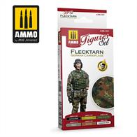 AMMO FLECKTARN GERMAN CAMOUFLAGE SET High quality acrylic paints designed to make painting your miniatures easy. This pack includes the 6 colours needed to paint the Flecktarn camouflage pattern uniform used by modern German armoured units, among others. This includes the crews of the ever-popular Leopard 2, Puma, and Boxer. These colours have selected through rigorous research to ensure accuracy when creating highlights, volume, and define details