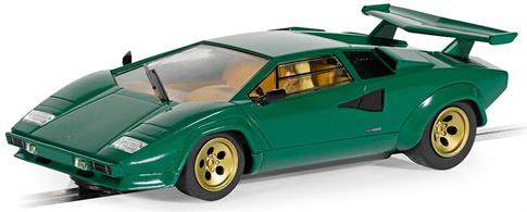 Looking outstanding in any colour, the Lamborghini Countach looks especially gorgeous in this shade of metallic green. A superstar of the 1980s, the Countach looks just at home on the streets of Monaco as it does on the Stelvio Pass, and now it can be on your Scalextric layout too!
