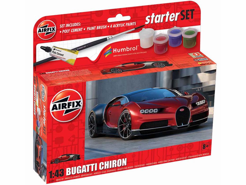Airfix 1/43 A55005 Small Beginners Bugatti Chiron Starter Set with Paint & Glue