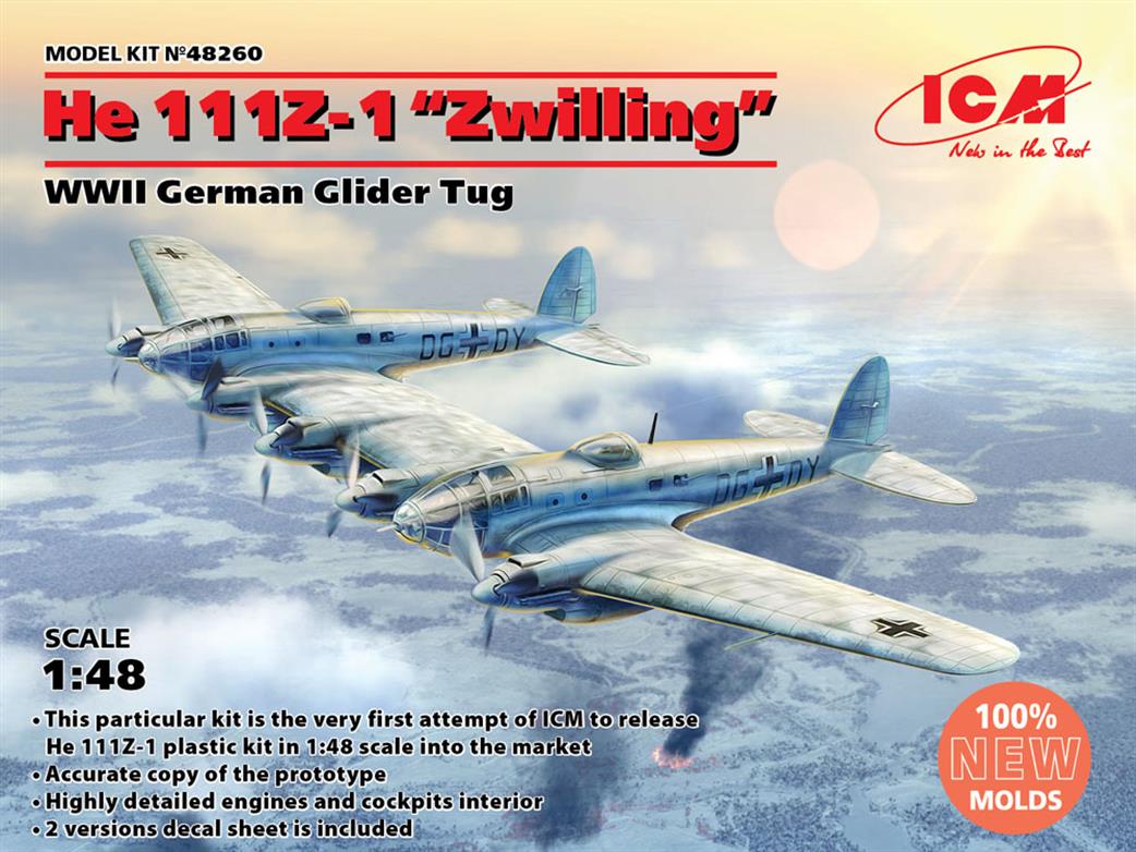ICM 1/48 48260 Heinkel HEIII Z-1 Zwilling WW2 German Glider Tug