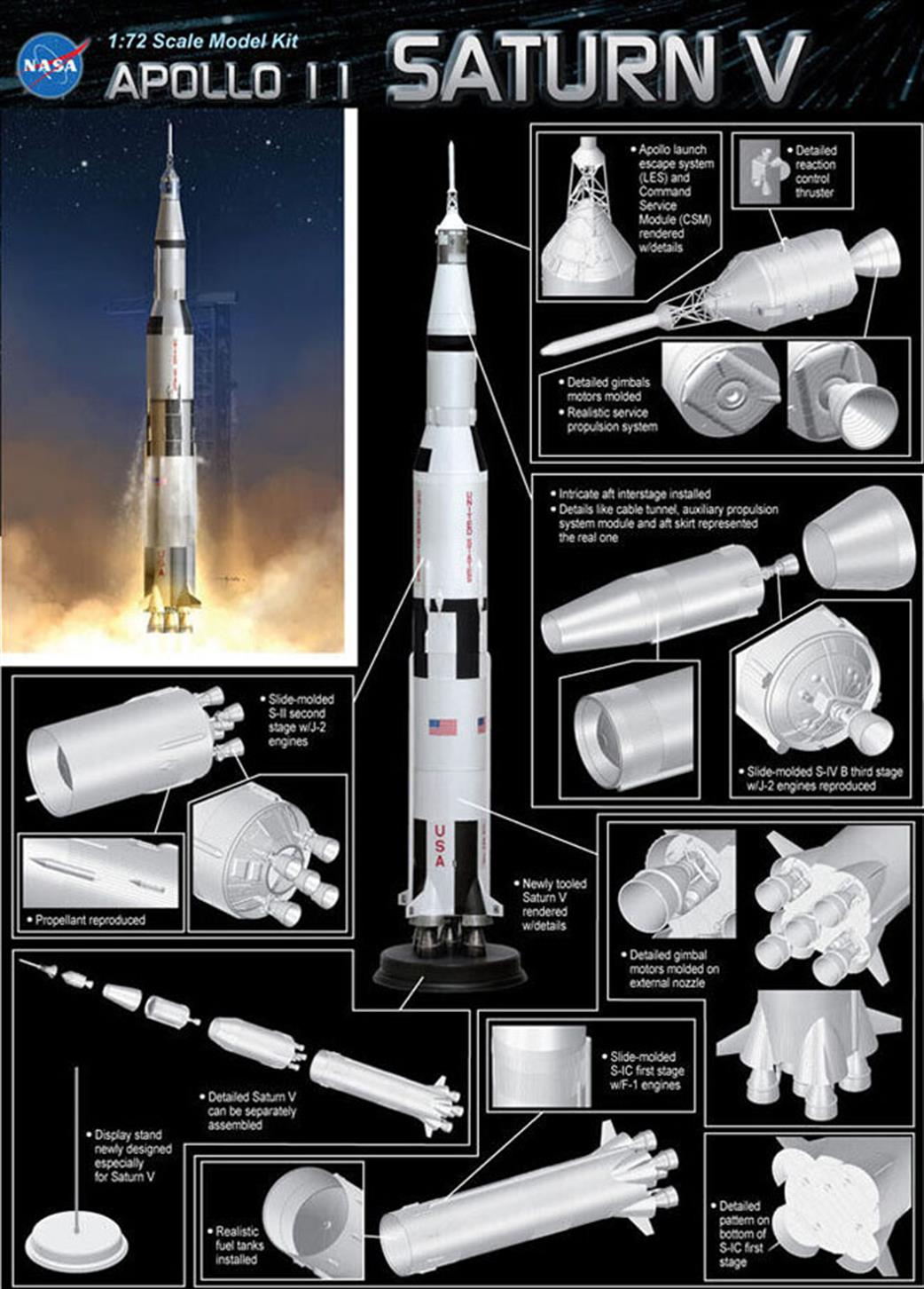 Dragon Models 1/72 11017 Apollo 11 Saturn V Rocket Kit