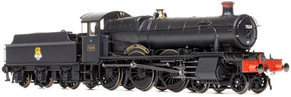 Detailed model of GWR Manor class 4-6-0 locomotive 7824 Ilford Manor finished in early British Railways plain black livery with large size lion over wheel emblem.This high specification model has many locomotive and period specific details recreated for 7824 this includes the later, slimmer chimney and flush-riveted tender. This represents the locomotive as running in the early 1950s 7824 being sent new to Worcester before moving to the Devon &amp; Cornwall area based at Plymouth Laira shed.