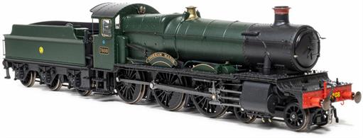 Detailed model of preserved GWR Manor class 4-6-0 locomotive 7808 Cookham Manor finished in 1930s Great Western green livery with 'shirtbutton' monogram logos.This high specification model has many locomotive and period specific details recreated for 7808 this includes the later, slimmer chimney and tender with visible rivet lines. This represents the locomotive as preserved, 7808 being purchased direct from British Railways for the Great Western Society collection, now based at Didcot locomotive shed.