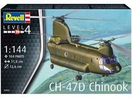 Revell 03825 1/144th CH47D Chinook Helicopter KitModel kit of the CH-47D Chinook, probably the most famous transport helicopter ever. The CH-47 Chinook is the workhorse of military transport aircraft. It is capable of transporting a fully equipped brigade combat team at one go, getting them from point A to point B with ease and efficiency. Its tandem rotor arrangement allows it to utilise its full cruising power for lift and propulsion.