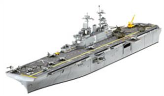 The USS Wasp is the lead ship in the Wasp class of amphibious landing craft. The ship is capable of transporting up to 1,894 Marine Corps troops as well as some 40 aircraft such as helicopters and Harrier-type jump jets. Waterline model Interior service deck Planes &amp; helicopters Includes decals for 4 Wasp-class ships (USS Wasp, USS Essex, USS Kearsarge, USS Boxer)