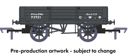 Order deadline May 1st 2022. Delivery expected Winter 2022/3Contemporary with the iron minks the GWRs standard open merchadise wagons built from 1886 to 1902 also uses iron underframes, changed to steel from 1895. Built with brakes on one side only in 1927 over 18,000 of these wagons expected to have many years service left were fitted with a second brake lever to Board of Trade requirements and were allocated diagram O21 on the GWR wagon diagram book. When the last was withdrawn is not known, but one example has been preserved.Model finished in early condition with single side brake GWR grey livery, pre-1904 lettering style.