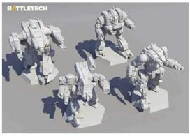 The Inner Sphere Support Lance is a collection of four plastic miniatures for use in the classic BattleTech tabletop and Alpha Strike games. The box also provides four dry-erase cards, which are intended to directly support Alpha Strike gameplay, and four new Clan Pilot Cards. The four 'Mechs available in the lance pack are the Cyclops, Dragon, Spider and Thug