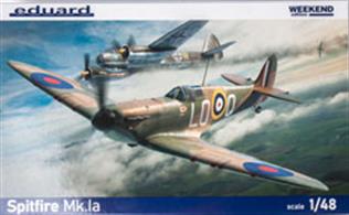 Weekend edition kit of British WWII single engine fighter plane Spitfire Mk.Ia in 1/48 scale. plastic parts: Eduard marking options: 4 decals: Eduard