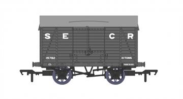 In 1913 the first of these new design vans was built as a trial vehicle using the new SECR standard steel underframe designed by C&amp;W engineer Lionel Lynes and debuting the distinctive tri-arc roof body which was to become a feature of Southern Railway covered wagons.The Maunsell/Lynes underframe was used for the entire planned range of SECR standard wagons, being common with the 5 and 7 plank open wagons, timber bolster trucks and the new design of engineers ballast wagons. This robust steel frame game all these wagons long working lives, with most reaching British Railways service and some lasting into the 1970s in engineering service.Model finished in SECR goods grey livery.
