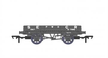 The SECR standard design of engineering ballast wagon used the Maunsell/Lynes standard underframe design with a 2-plank drop-side body, initially with raised rounded ends, though later built wagons had straight 2-plank ends from new. The first wagons were built in 1919 the construction of 120 wagons was completed by the Southern Railway, replacing the eclectic mix of run-down wagons in use by the engineers with the new purpose-designed wagon. Most at least of the fleet passed into British Railways ownership, withdrawals starting as new BR wagons were built, though the last wagon lasted until 1971.Model finished as SECR 567 in SECR grey livery as recreated by the Bluebell Railway using parts from a SECR wagon obtained from the Port of Bristol Authority.