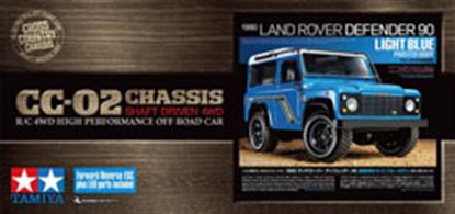 This Tamiya Limited-Edition Radio Control kit is of the 1990 Land Rover Defender 90. Unlike item 58700, this version includes a pre-painted body in light blue! The Defender 90 is a legendary Land Rover off-road car, and its roots go back to 1948. Based on differences in wheelbases, this car has three types – the Defender 90/110/130. This R/C model depicts a 3-door model with 93-inch wheelbase.