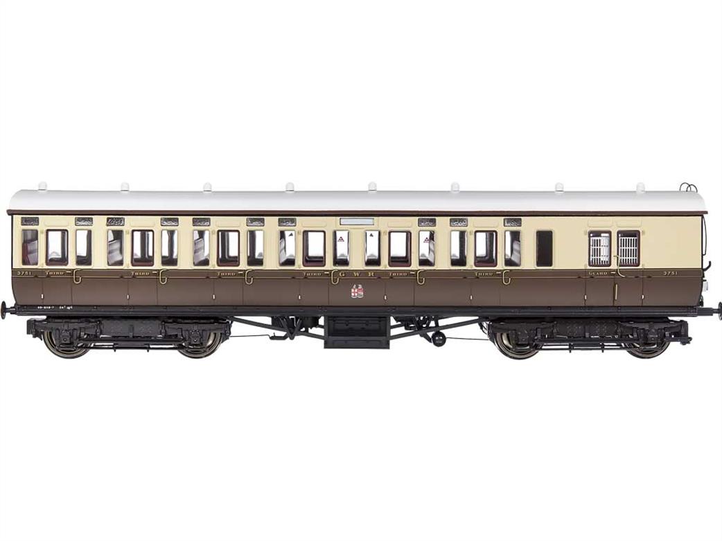 Dapol OO 4P-020-201 GWR 3751 Brake Third Mainline & City Toplight Suburban Stock Chocolate & Cream Twin Cities Crests Set 3