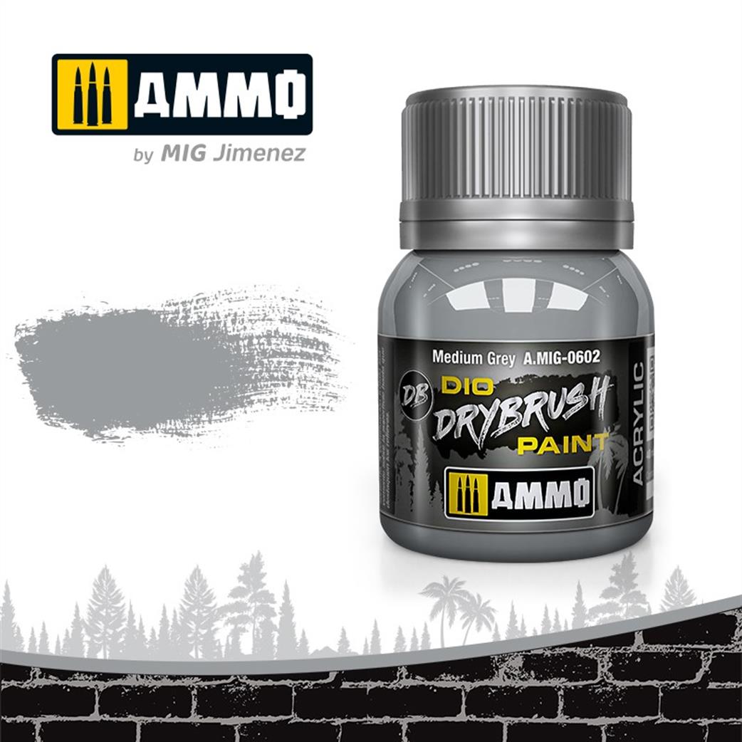 Ammo of Mig Jimenez  A.MIG-0602 Medium Grey  Special Drybrush Paint 40ml Pot