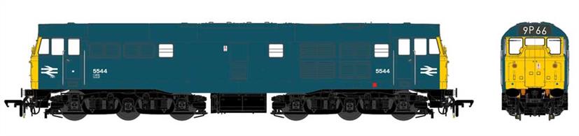 New and highly detailed model of the Brush type 2 diesel locomotives with a full range of detailing options to model the original Mirrlees engined class 30 and EE engined class 31 locomotives. The detail variations include differing grilles, fan cowls, buffer cowls, disc or box headcode, end doors or sealed end doors and central or offset headlight positions.Model finished as class 31/0 locomotive 5544 painted in rail blue livery with full yellow ends, but before the implementation of the TOPS number system. This locomotive features a roof-mounted four-character headcode box and representation of the cab front end doors.