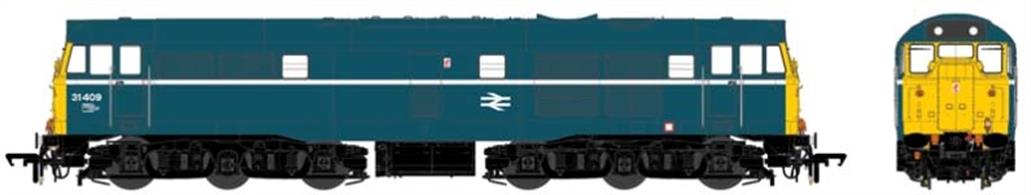 New and highly detailed model of the Brush type 2 diesel locomotives with a full range of detailing options to model the original Mirrlees engined class 30 and EE engined class 31 locomotives. The detail variations include differing grilles, fan cowls, buffer cowls, disc or box headcode, end doors or sealed end doors and central or offset headlight positions.Model finished as locomotive 31409, one of the class 31/4 sub-class which were fitted with electric train supply for working with electrically heated coaching stock. Painted in rail blue livery with a white waist stripe and domino dots headcode box blanking plate. DCC sound system fitted.