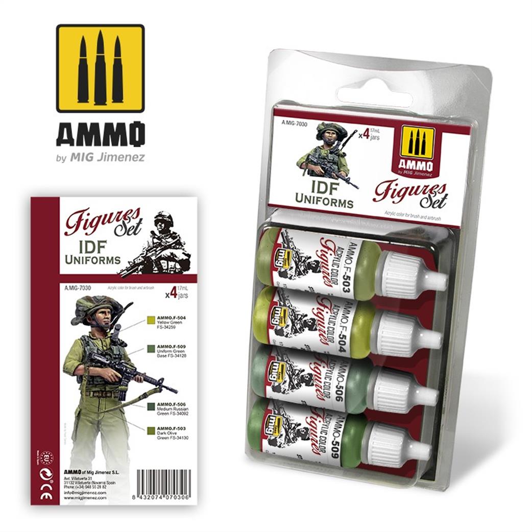 Ammo of Mig Jimenez  A.MIG-7030 IDF Uniform Paint Set 4 x 17ml Jars