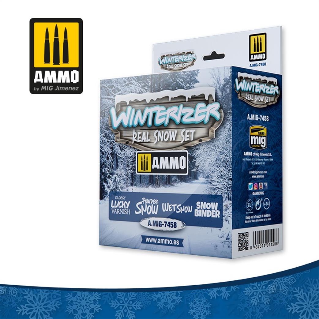 Ammo of Mig Jimenez  A.MIG-7458 Winterizer Snow Set  4 Products To Produce Authentic Looking Snow