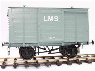 The LMS introduced a new style of body for their standard 12ton box vans in 1935 with pressed steel ends and horizontal planking. 7,500 were built to Diagram D1897 in the later 1930s, Lots 823, 824 &amp; 825 being vacuum fitted whilst Lot 826, 838, 839 and 840 were unfitted. Many further examples of these vans were built, including batches constructed after nationalisation, bringing the total to around 21,000!LMS-built vacuum fitted vans usually had 'J hanger' suspension with rubber secondary spring pads but non-vacuum vans often had the standard RCH springing. Many of these vans were later equipped with vacuum brakes by British Railways in the 1950s, these conversions normally having low-level 'coach type' train brake hoses.