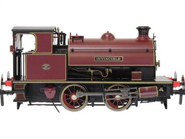A new and detailed model of the Hawthorn Leslie 14in 0-4-0ST saddle tank industrial shunting engines, one of the more popular and long-lived designs with some engines still working into the early 1970s.This model is finished in lined maroon livery as works number 3135 (1915) Invincible, an engine ordered for the Woolwich Arsenal during WW1. Fitted with a new boiler Invincible moved to the Royal Aircraft Establishment in Farnborough, working along a partially roadside tramway route between the establishment and BR god yard. Withdrawn in 1968 this engine was purchased for preservation with the Isle of Wight Steam Railway.
