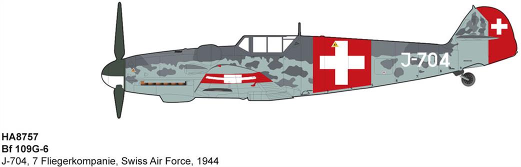 Hobby Master 1/48 HA8757 Messerschmitt BF109G-6 Bf 109G-6 J-704, 7 Fliegerkompanie, Swiss Air Force, 1944