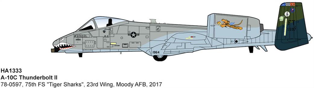 Hobby Master HA1333 A-10C Thunderbolt II 78-0597 75th FS Tiger Sharks 23rd Wing Moody AFB 2017 1/72