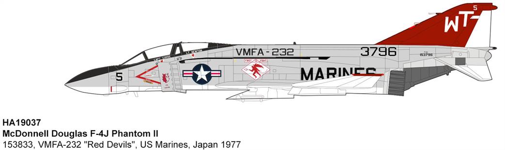 Hobby Master 1/72 HA19037 F-4J Phantom II Red Devils US Marines Japan 1977 Diecast Model