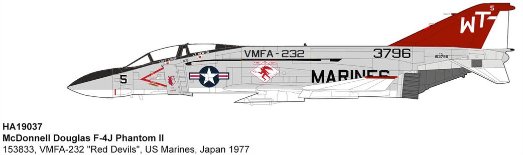 Hobby Master HA19037 F-4J Phantom II Red Devils US Marines Japan 1977 Diecast Model 1/72