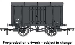 Delivery expected Winter 2022/3.The 'Iron Mink' is one of the most recognisable GWR wagon types from the end of the 19th century, with over 4,700 examples constructed between 1886 and 1901. Both underframe and body were built from iron and steel, creating a robust and long-lived wagon, with examples surviving into the 1960s. The metal construction made the design ideal for use as Gunpowder vans, wagons to the same style being used by other railway companies and private owners.This model is finished GWR goods grey livery with 1942 style wartime economy lettering.