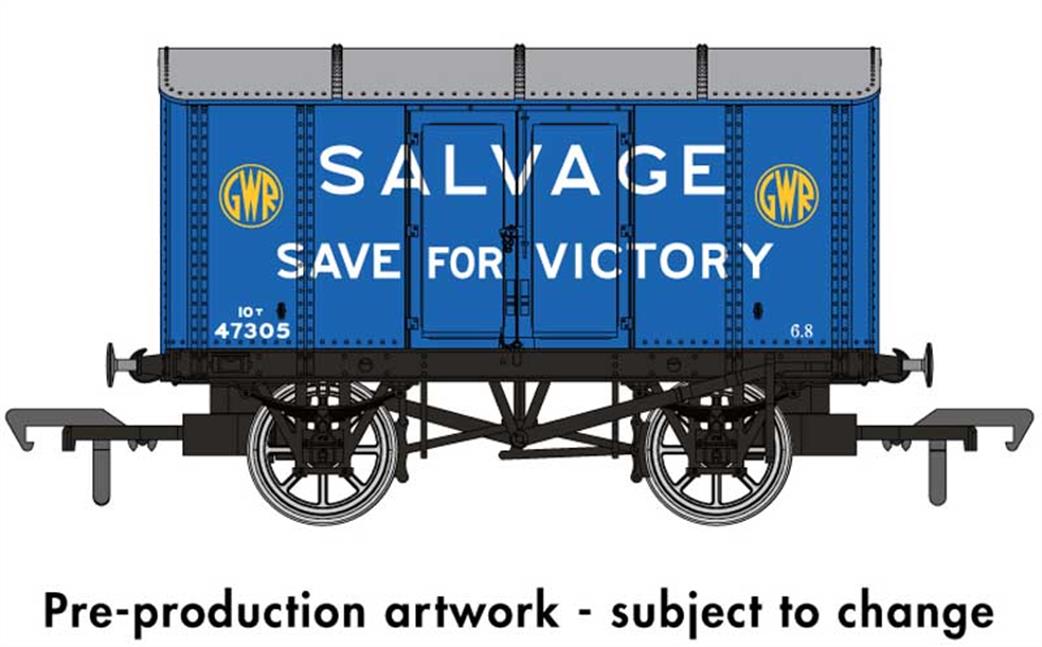 Rapido Trains OO 908010 GWR 47305 Iron Mink Iron Bodied Ventilated Box Van WW2 Blue Salvage for Victory
