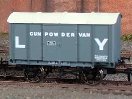 The GWR iron bodied 'Iron Mink' vans made an excellent base for duties where a strong and secure wagon was required. Many vans of similar design were built by other railways and for private owners by railway wagon works. Regular uses were for flour and cement, which needed to be kept dry during transport and for the secure conveyance of explosives, classified as Gunpowder Vans. Gunpowder vans in particular were frequently given a distinct livery to alert railway staff to the hazardous cargo. This Rapido Trains Iron Mink model is finished in the grey livery of the Lancashire &amp; Yorkshire Railway, wagon number 30897.