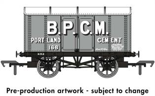 Delivery expected Winter 2022/3.The 'Iron Mink' is one of the most recognisable GWR wagon types from the end of the 19th century, with over 4,700 examples constructed between 1886 and 1901. Both underframe and body were built from iron and steel, creating a robust and long-lived wagon, with examples surviving into the 1960s. The metal construction made the design ideal for use as Gunpowder vans, wagons to the same style being used by other railway companies and private owners.This model is finished BPCM British Portland Cement Manufacturers van number 168 in grey livery. 1910s-1960s