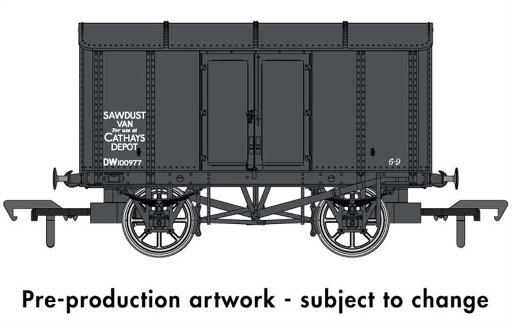 Rapido Trains OO 908018 BR DW100977 Iron Bodied Ventilated Box Van GWR Grey Departmental Sawdust Van