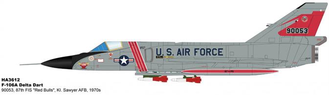 "F-106A Delta Dart 90053, 87th FIS ""Red Bulls"", KI. Sawyer AFB, 1970s"