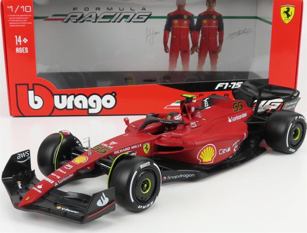 Burago 1/18 B18-16811SA Ferrari F1-75 #55 2022 C.Sainz Scuderia Ferrari