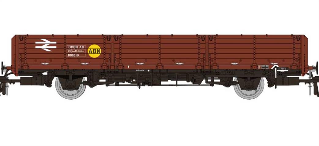 Rapido Trains 915002 BR 100018 OPEN AB Long Wheelbase OAA Open Wagon Freight Brown with Yellow ABN Spot OO