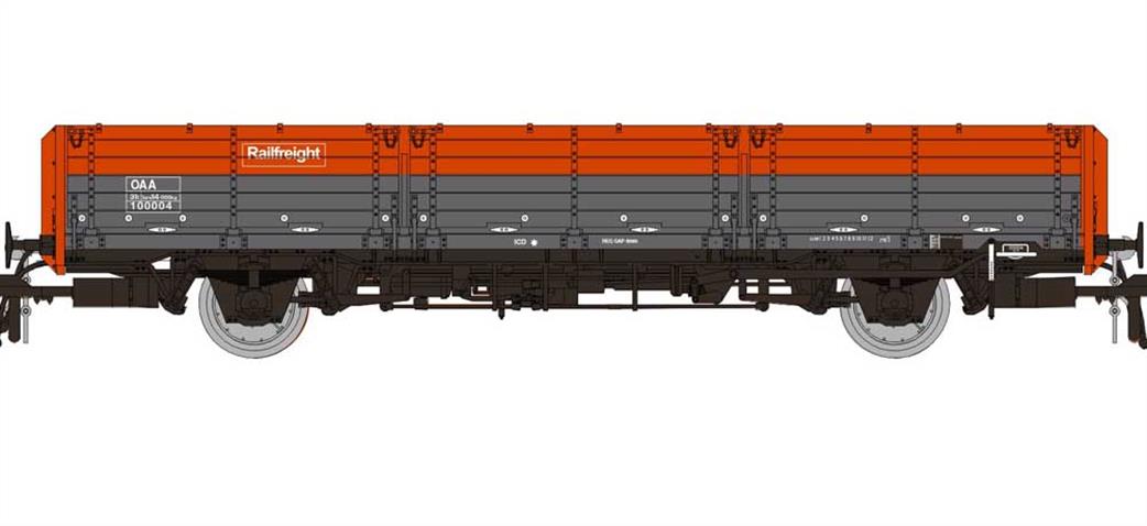 Rapido Trains 915010 BR 100004 OAA Long Wheelbase Open Wagon Railfreight Grey & Flame Red 3 Planks OO