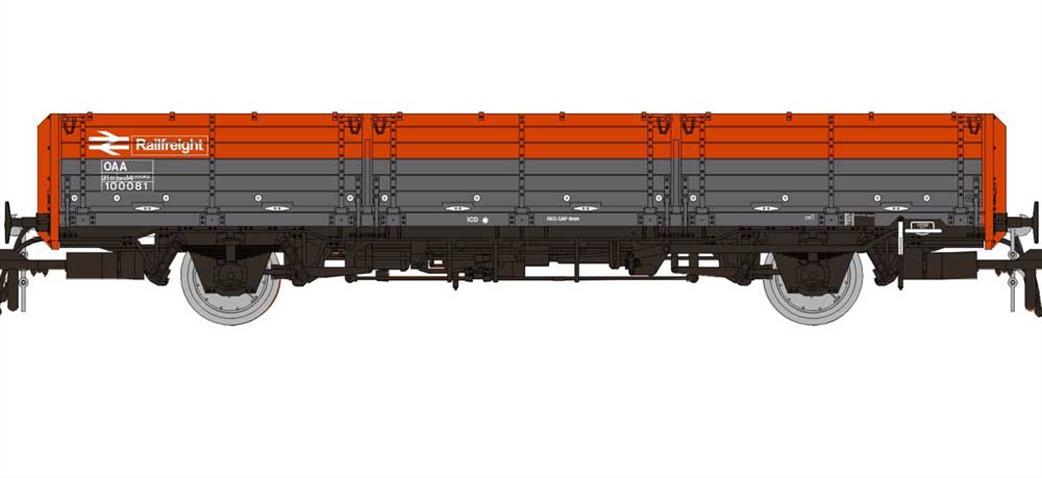Rapido Trains OO 915011 BR 100081 OAA Long Wheelbase Open Wagon Railfreight Grey & Flame Red 3 Planks