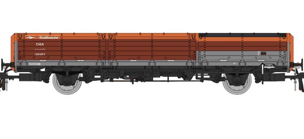 Rapido Trains 915012 BR 100088 OAA Long Wheelbase Open Wagon Railfreight Grey & Flame Red 3 Planks Patched OO