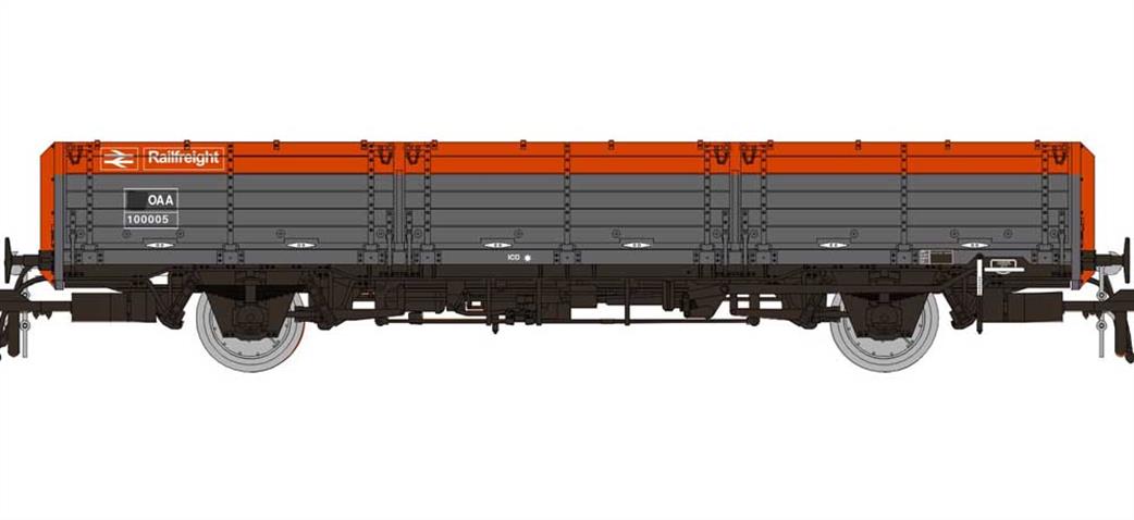 Rapido Trains 915013 BR 100095 OAA Long Wheelbase Open Wagon Railfreight Grey & Flame Red 2 Planks OO